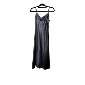 Bebe Gray Slip Dress Size Small Made In USA  Slinky Silky Sexy Y2k Lettuce Trim